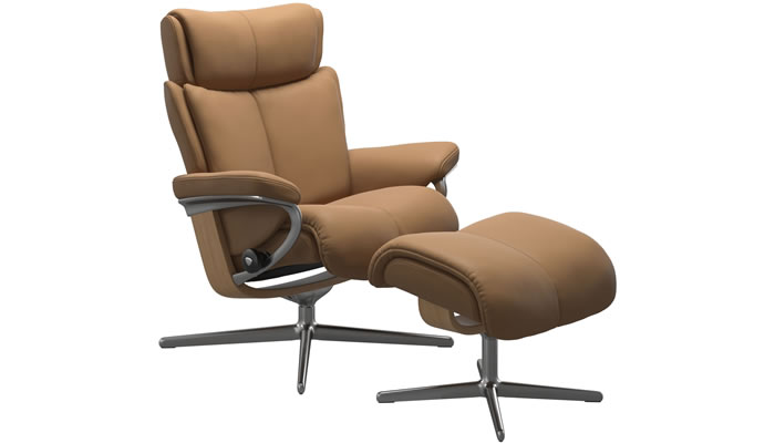 Stressless Magic with Cross Base and Stool in Paloma Taupe Leather